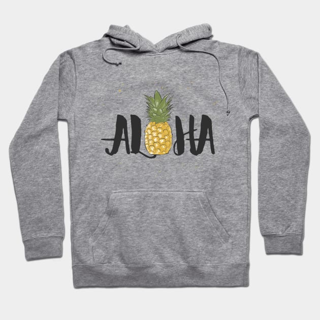 Aloha Typography Hawaiian Summer Pineapple Design Hoodie by Mia_Akimo